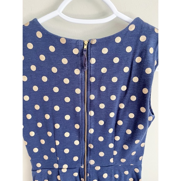 Anthro Maeve navy blue/gold polka dot swing dress XS - Picture 4 of 9